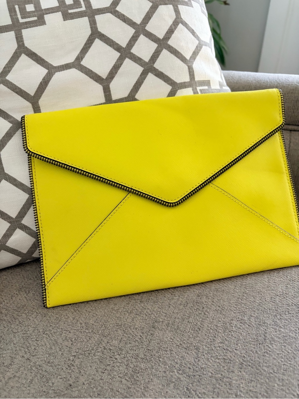 Rebecca Minkoff Bright Yellow Envelope Clutch with Zip Trim
